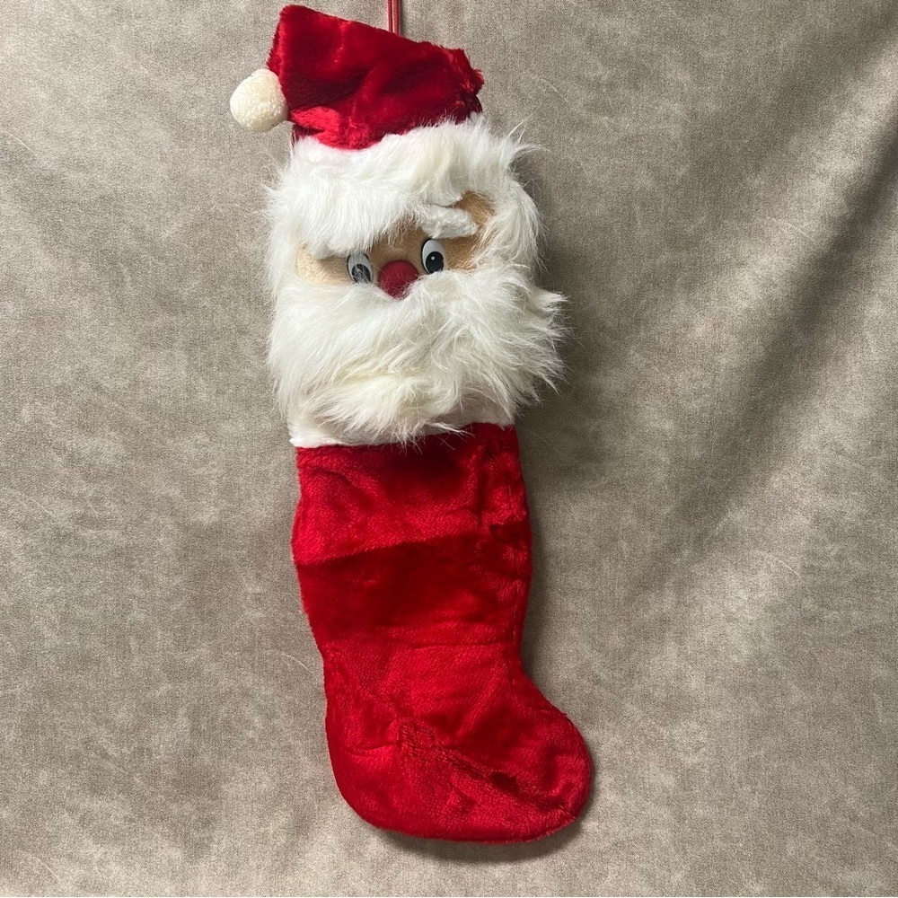 Vintage 80’s Santa Plush Christmas Stocking Velvet 22.5"